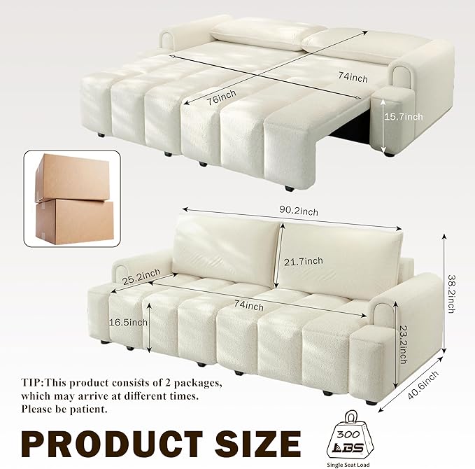 KEIKI 90.2" 4-Seater Modern Convertible Sofa Bed – Teddy Fabric Couch
