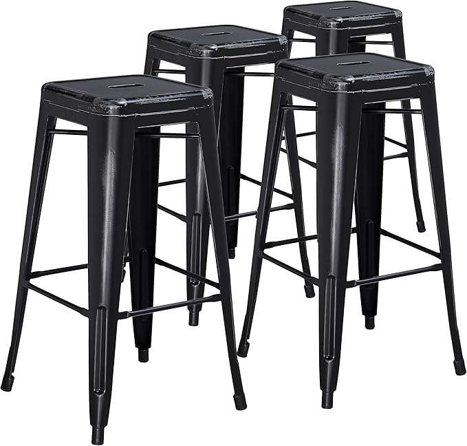 Flash Furniture Kai Commercial Grade 4 Pack 30" High Backless Distressed Black