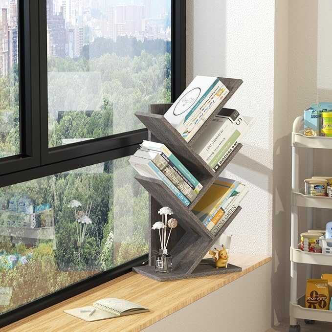 SHEEPAM 5 Tier Tree Book Shelf, Small Desktop Bookshelf