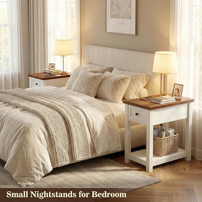 Narrow End Table Set of 2 with Charging Station