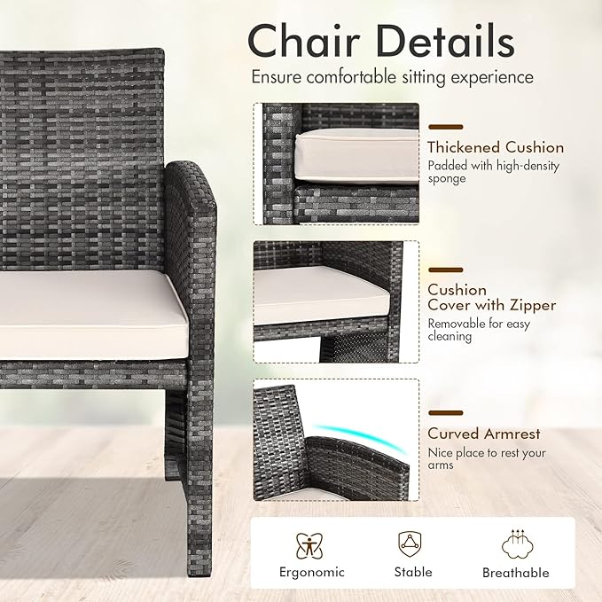 Goplus 4-Piece Rattan Patio Furniture Set, Outdoor Wicker Conversation Sofa
