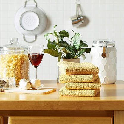 DII Basic Terry Collection Waffle Dishtowel Set, Solid Mustard, 4 Piece