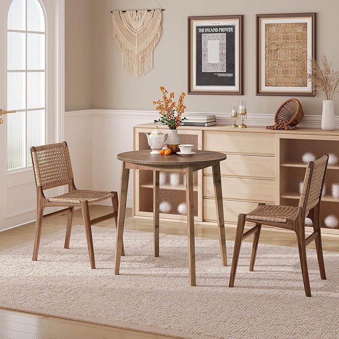 HOOBRO Bamboo Dining Table, Round Dining Table