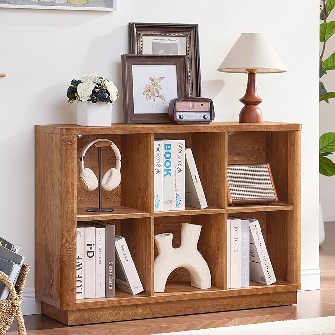 Joaxswe 6 Cube Storage Book Shelf, Floor Standing 2-Tier Wooden Bookshelf