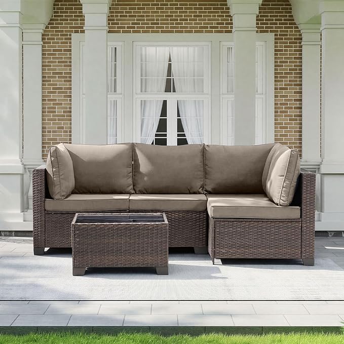 MOCHITO 5 Pieces Outdoor Patio Furniture Sets, All-Weather Sectional Sofa Dark