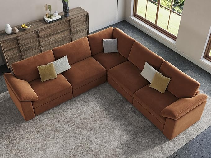 EASE MOOSE White Chenille Sectional Modular Sofa, Oversized L Shape Sectional
