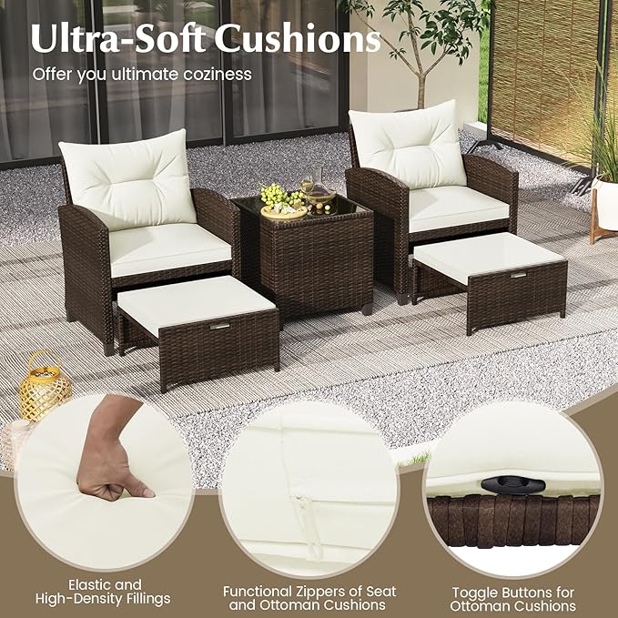 Tangkula 5 Pieces Patio Conversation Set, PE Wicker Outdoor Furniture Set