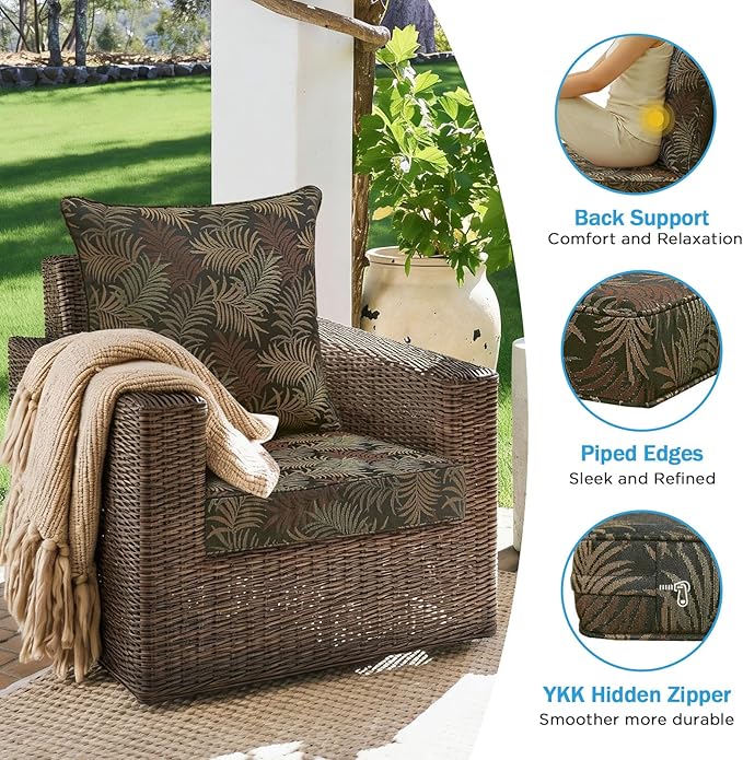 Outdoor Deep Seat & Back Cushion Set, 24 x 24 Inch Water Repellent and Fade