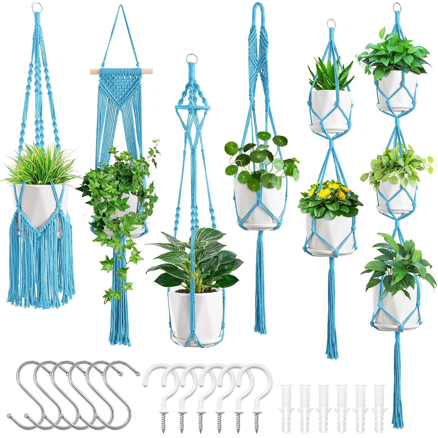 SFENNGPET Macrame Plant Hangers, 6Pack Hanging Planters for Indoor Plants w/ 6 Set Hangers Kit Handmade Macromay Plant Hangers Indoor Flower Pots Holder Stand for Boho Home Décor (POTS NOT Included)