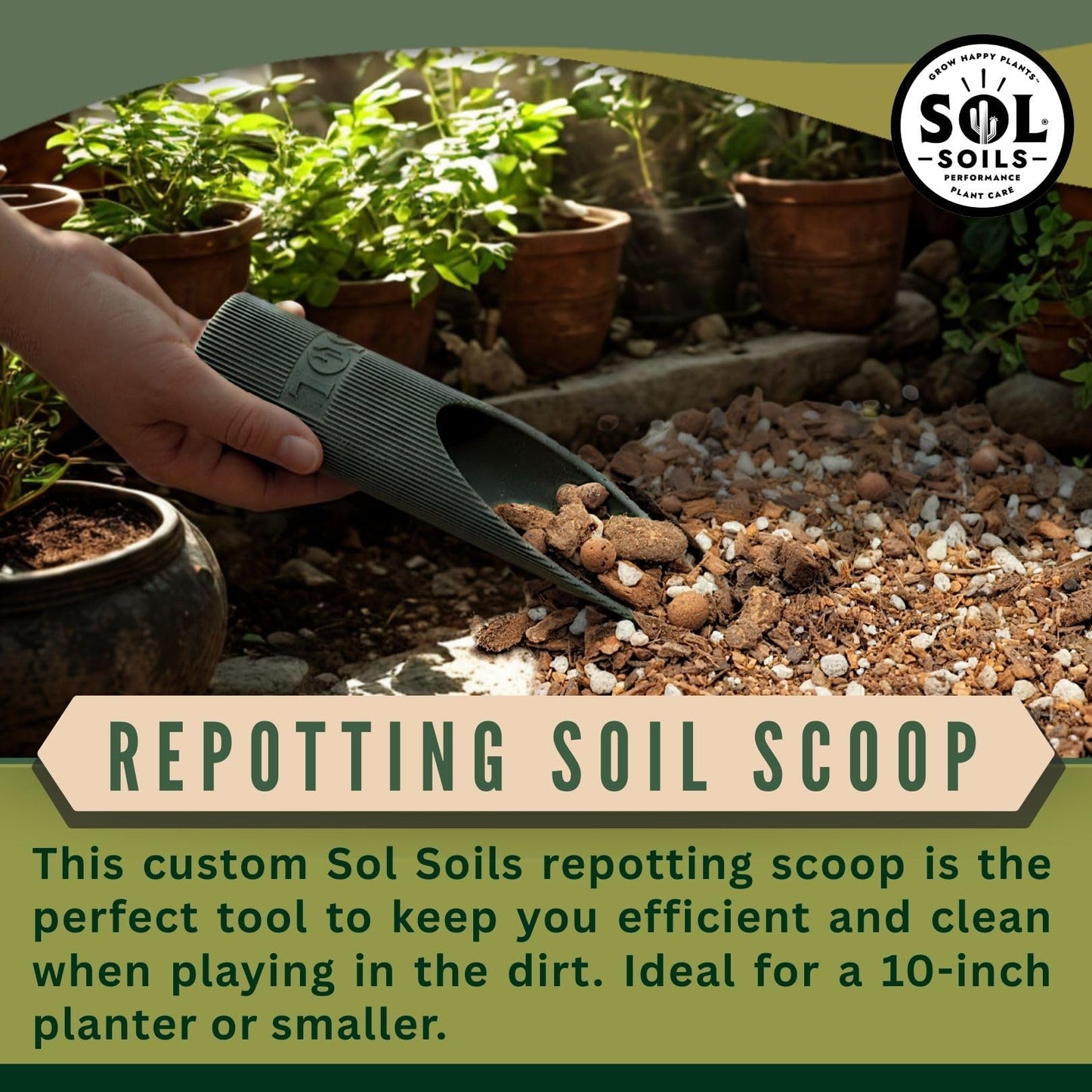 Sol Soils Granola Guy’s Scrumptious 8" Small Scoop for Transplanting, Potting, Repotting & Plant Care – Durable Gardening Tool for Soil, Sand, & More