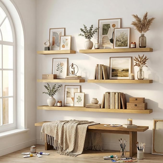 12 inch Deep Floating Shelves for Wall, 55 inch Wide Engineered Wood Wall