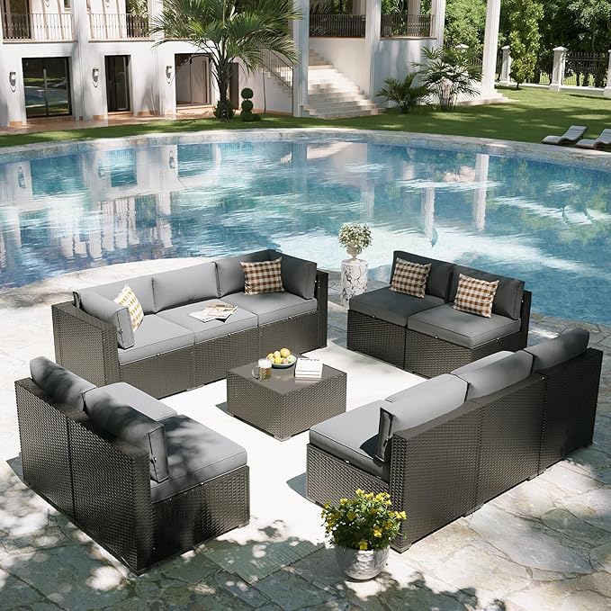 Aoxun Patio Furniture Set, 11 Piece Outdoor Sectional Sofas