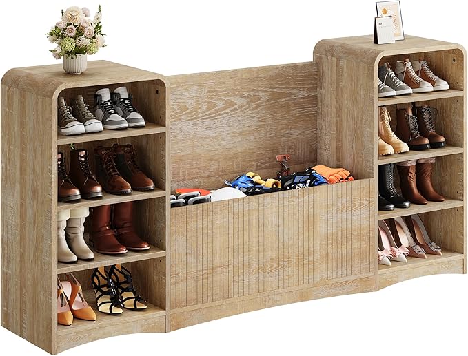 Shoe Cabinet with Bench, U-Shaped Shoe Storage Bench, Tall Shoes Cabinet with