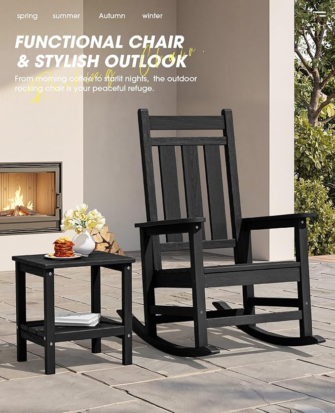 KINGYES Oversized Outdoor Rocking Chair Set of 2, All-Weather Patio Rocking