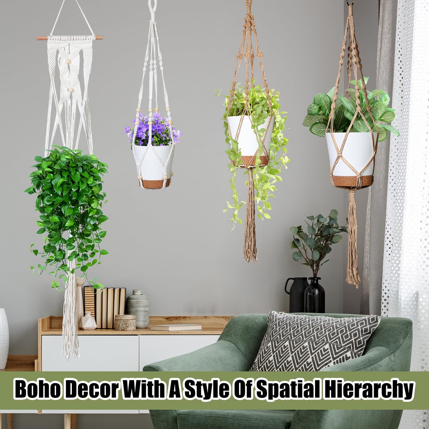 Hoteam 12 Pcs Macrame Plant Hangers Macrame Hanging Planters for Indoor Plants Handmade Boho Hanging Baskets Flower Pots Holder for Outdoor Home Wall Decor(Beige, Brown)
