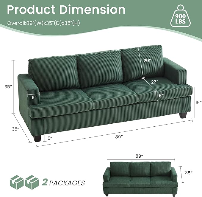 YOUDENOVA Sofa Couch, 3 Piece Set Comfy Sofa, 2 Loveseat & 3 Seater Sofa