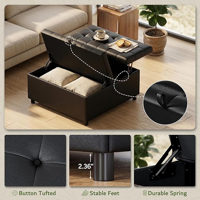 LINLUX Extra Large Leather Storage Ottoman, 35.5 Inch Large Square Lift Top