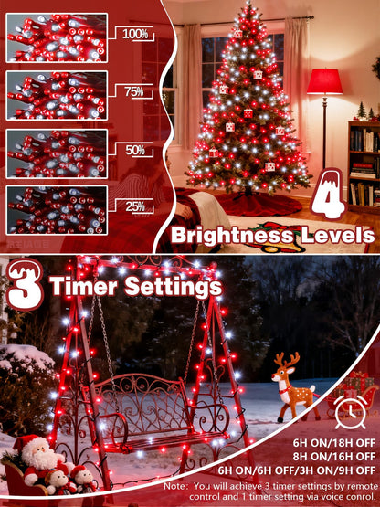 Voice Controlled Christmas Lights with Remote, 99 FT 300 LED String Lights Indoor Outdoor with 12 Modes 3 Timers, Dimmable Twinkle Light Plug in Waterproof for Xmas Tree Party Decor, Red and White