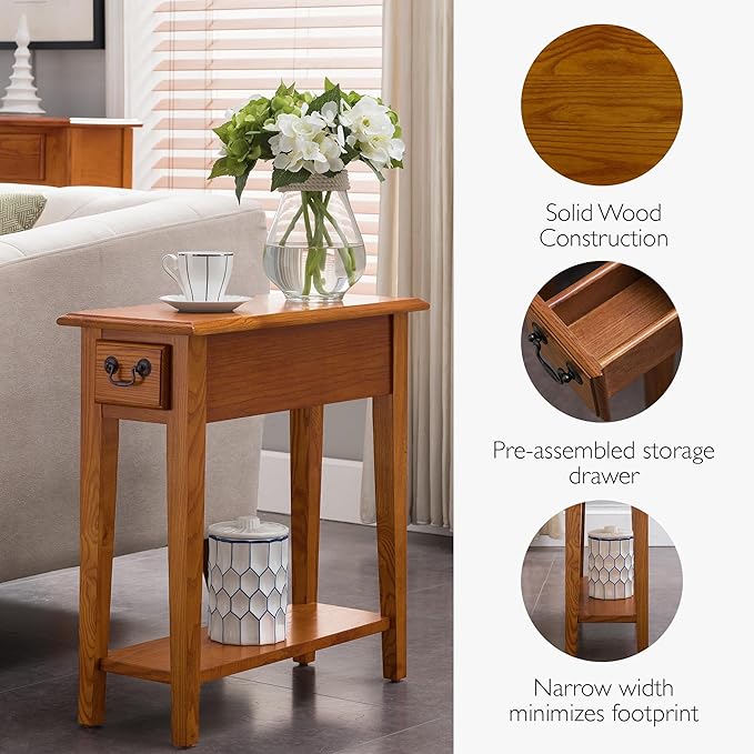 Leick Home Haven Ridge End Table, Solid Wood, 1 Storage Drawer, Bottom Display