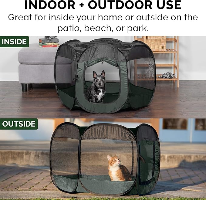 Furhaven Portable Dog Playpen Cat Tent, Pet playground,Kennel foldable indoor outdoor zippered puppy crate - Hunter Green, Large