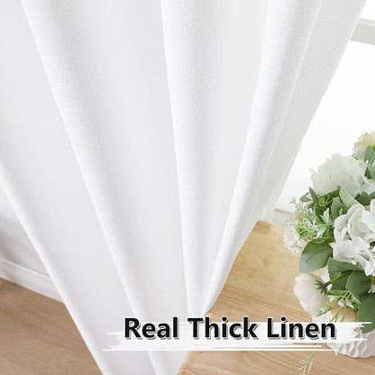 Tollpiz Linen Tier Curtain Rod Pocket Semi Sheer Half Kitchen Curtains Burlap Light Filtering Thick Linen Drape for Bathroom, 30 x 36 inches Long, White, Set of 2 Panels