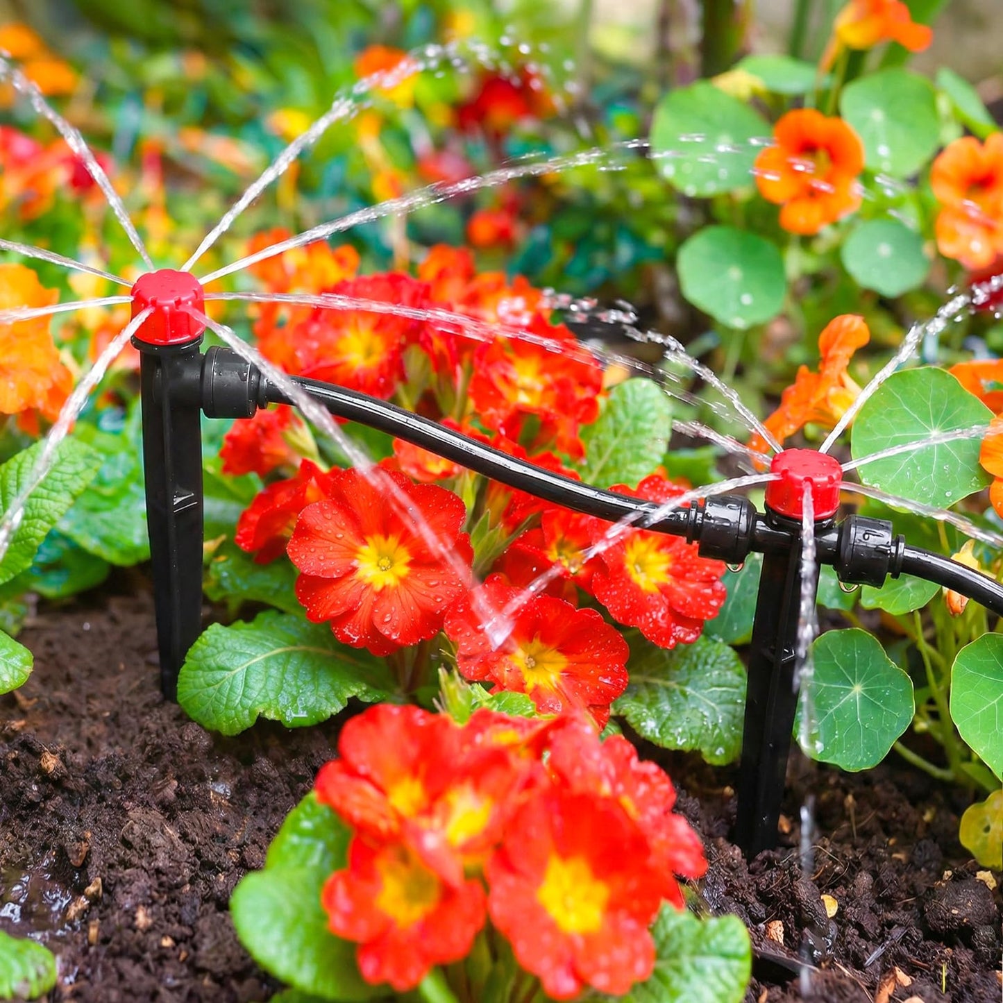 WZFLRUA 20 Pieces Quick Connect Drip Irrigation Emitters for 1/4" Tubing, Adjustable 360 Degree Irrigation Muti Stream Spray Emitter On 5" Stake for Garden Watering System