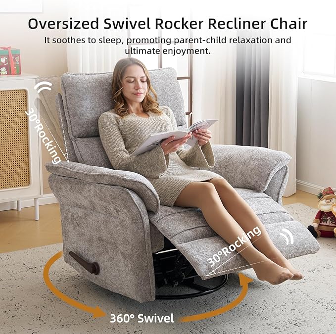 Oversized Glider Rocker Recliner, Chenille Rocking Nursery Chair