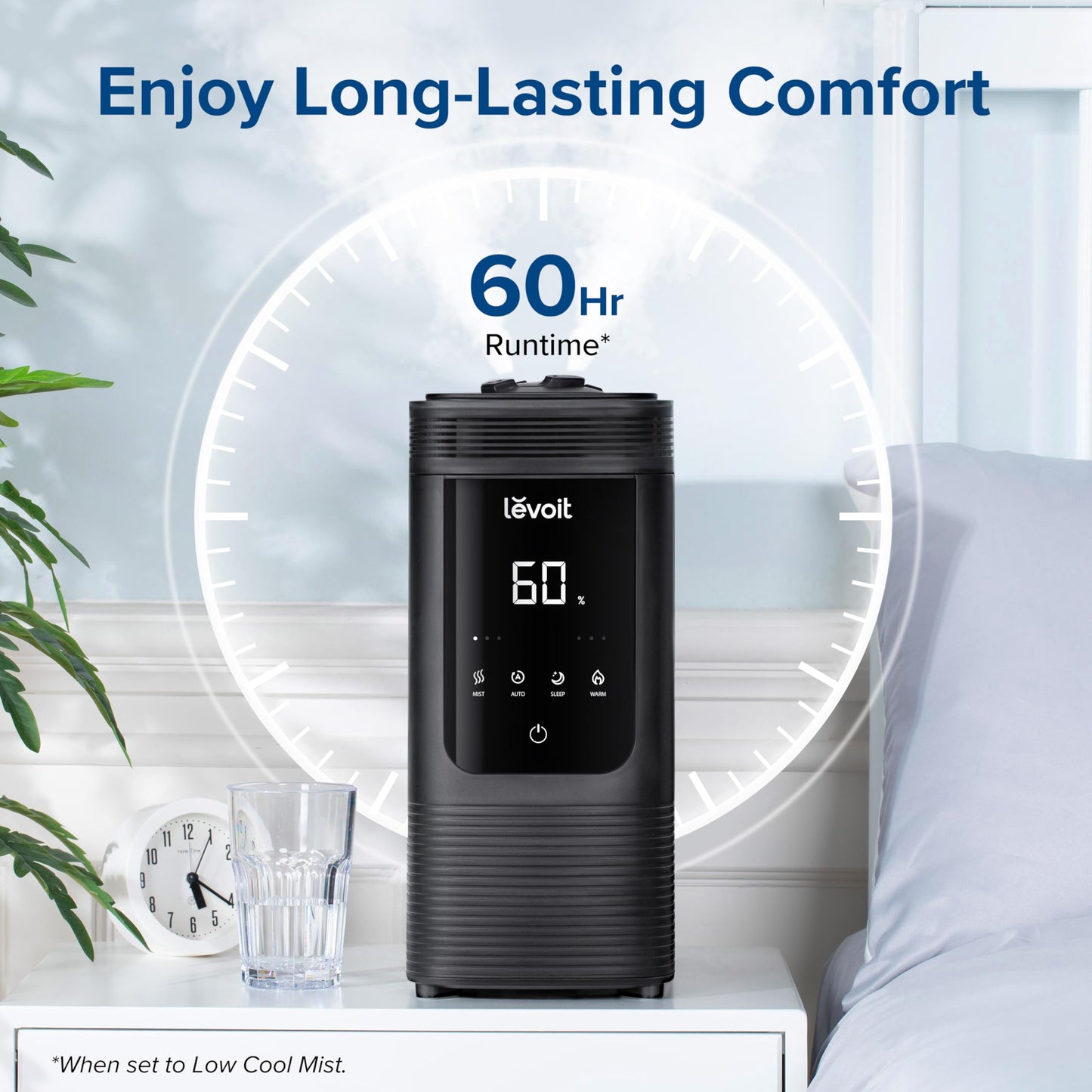 LEVOIT Humidifiers for Bedroom Home, Smart Warm and Cool Mist Air Humidifier for Large Room, Auto Customized Humidity, Fast Symptom Relief, Easy Top Fill, Essential Oil, Quiet, OasisMist4.5L, White