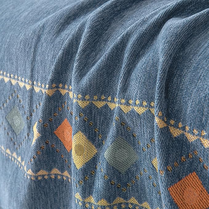DREAMINGO Blue Boho Couch Cover Geometric Jacquard Sofa Covers