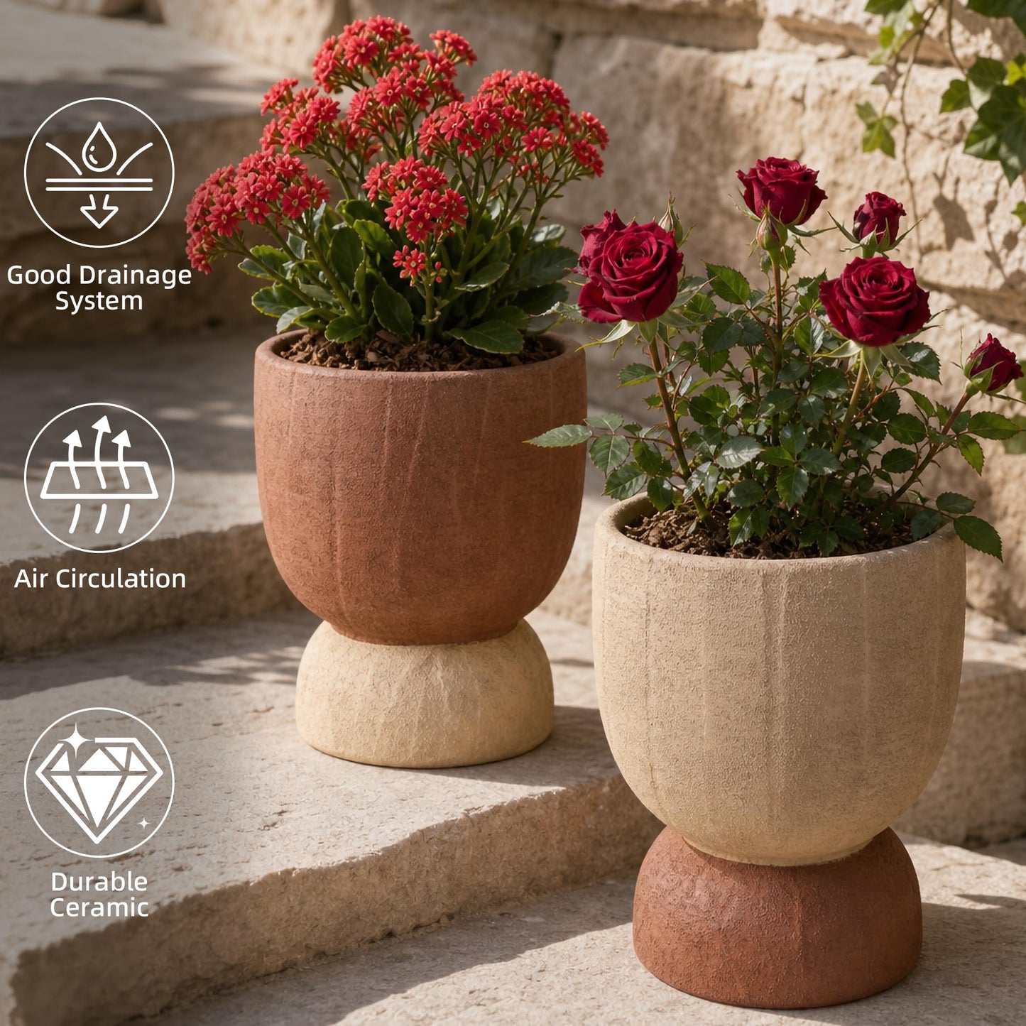 DREAMLOOM Terracotta Planter for Plant Flowers, 6.4Inch Terracotta Pots for Succulents, Bonsai, Fairy Gardens, Herbs, Terra Cotta Color(Rust red)