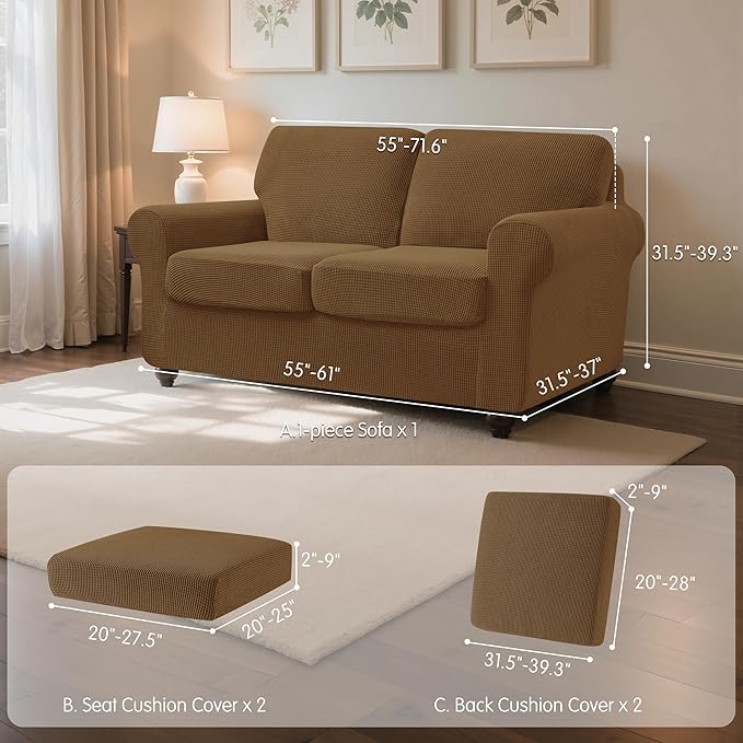 SUBRTEX 5 Pieces Stretch Sofa Slipcover Sets Couch Cover Sets Backrest Cushion