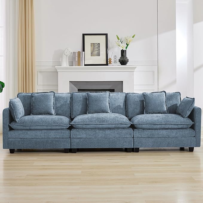 111'' Sectional Cloud Deep Seat Couch, Modern Comfy Chenille Modular Sectional