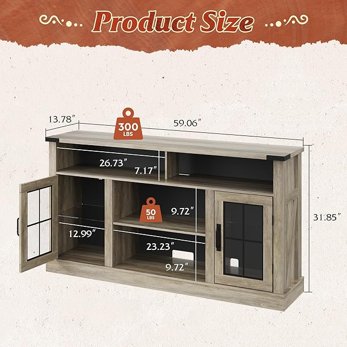 WLIVE Farmhouse TV Stand for 65 Inch TV, Tall Entertainment Center