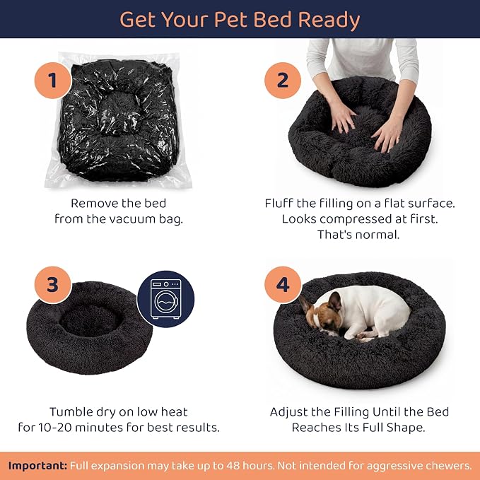 Donut Dog Bed - Premium Comfort for Anxiety Relief - Fluffy & Calming Design with Ultra-Plush Support | Cozy Round Dog Bed with Super Soft Circle Style (Black, X-Large)