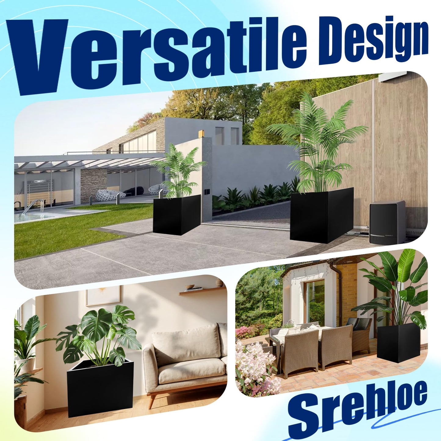 Srehloe Metal Planter Box for Outdoor Plants 36" x 12" x 24" Large Rectangular Planter Cube Steel Heavy Duty Flower Pot with Insert Shelf and Drainage Holes Suitable for Patio Yard Garden Porch Hotel