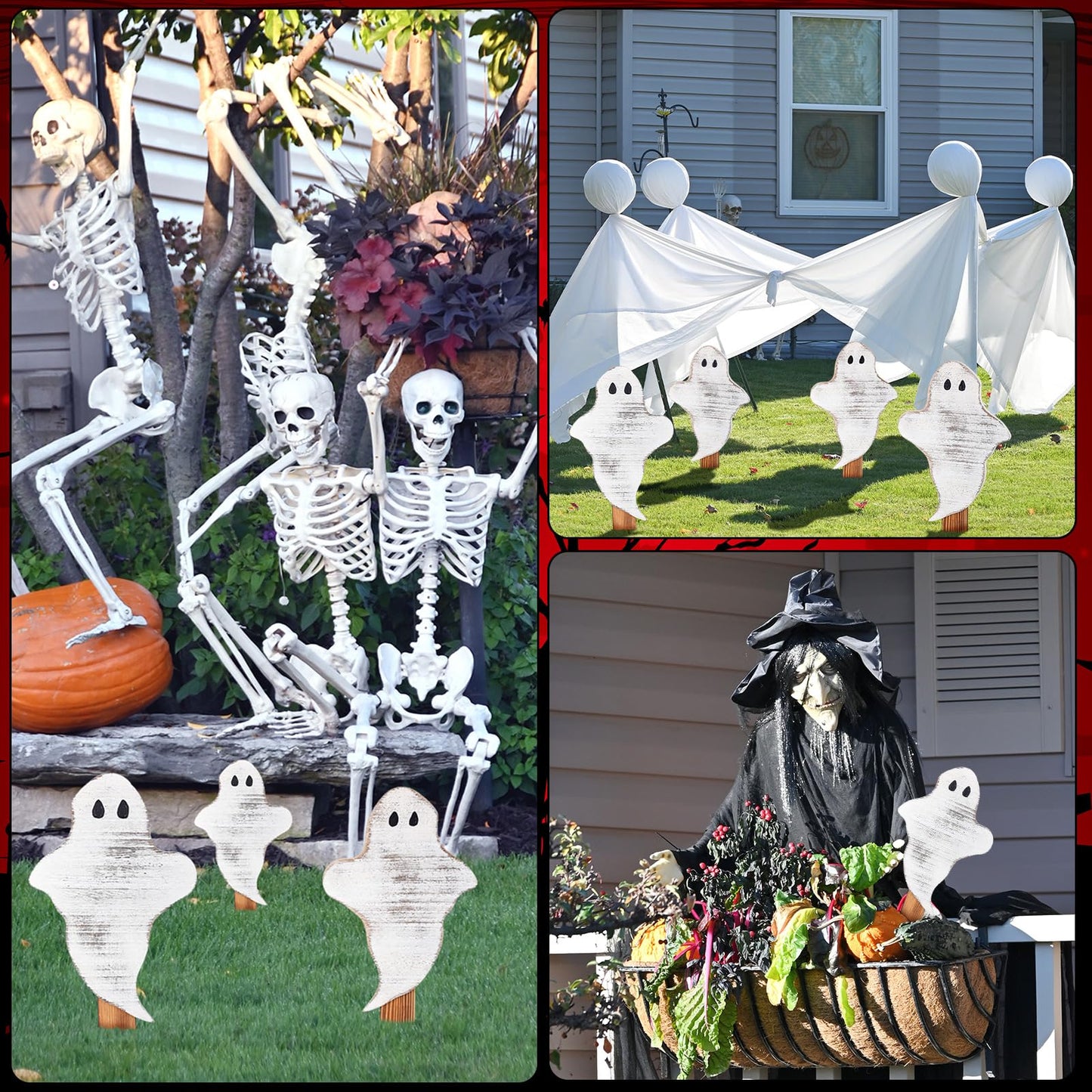 Amyhill 6 Pcs Wooden Halloween Ghost Yard Stakes 15'' Farmhouse Yard Signs Garden Decorations for Holiday Outdoor Lawn Patio Pathway Driveway Party Supplies, 3 Designs