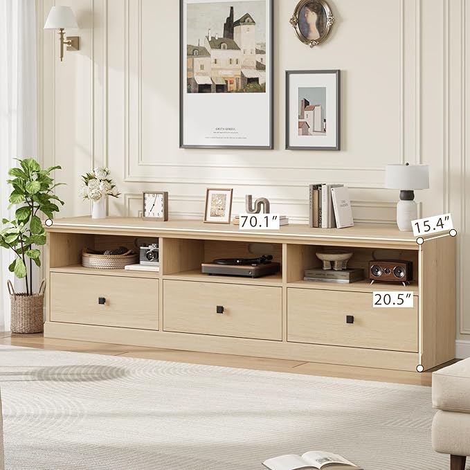 IDEALHOUSE 70in TV Stand for TVs up to 80", Mid Century Modern Entertainment