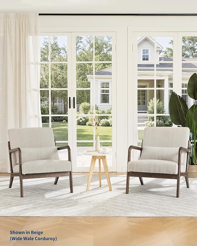Garvee Mid-Century Modern Accent Chair, Wide-Wale Corduroy Upholstery, Solid