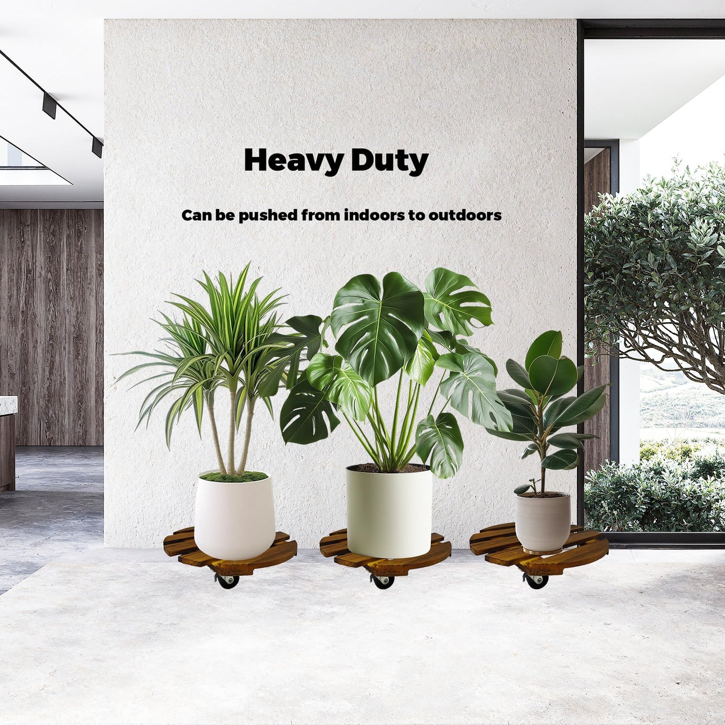 Jenloou 2 Pack Plant Caddy with Wheels, 12 Inch Rolling Plant Stand Heavy Duty with Metal Lockable Casters, Wooden Plant Dolly for Outdoor Indoor, Large Flower Pot, Patio (12inch-2 pack)
