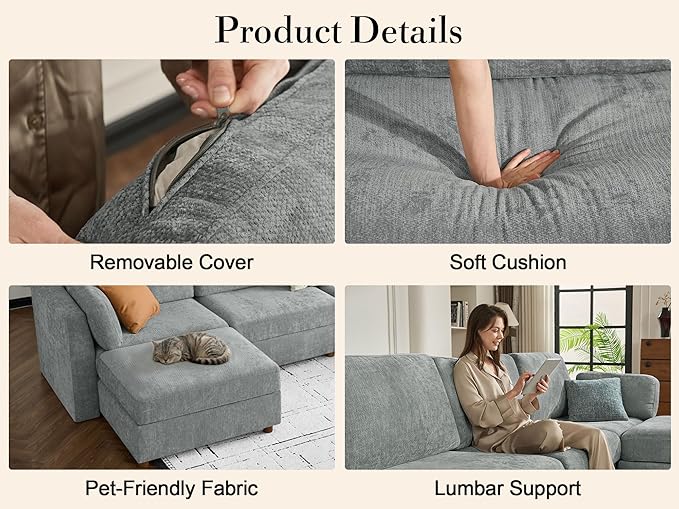 Oversized Modular Sectional Sleeper Sofa, Solid Wood Frame, Removable Washable