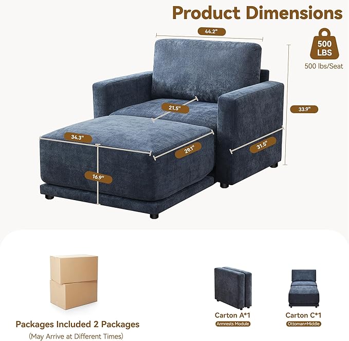 44.2" Chenille Oversized Chair