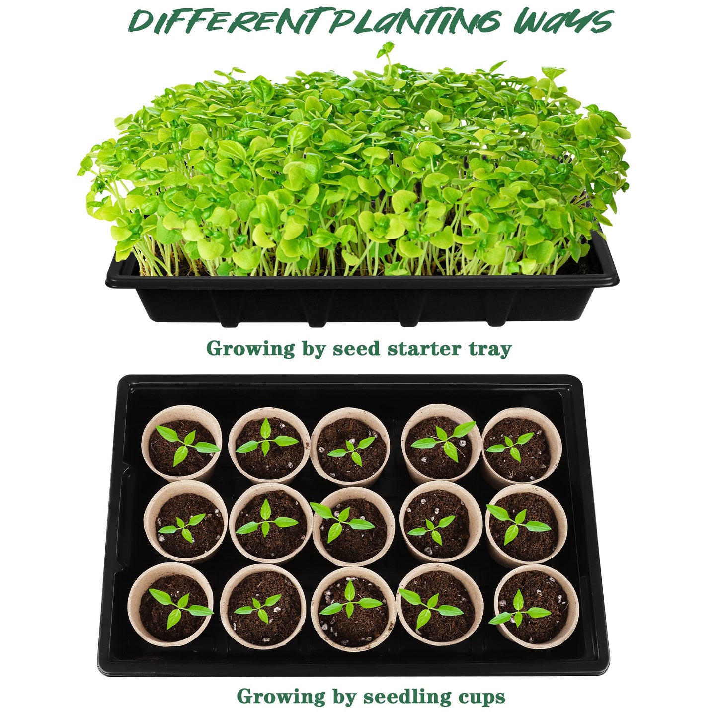Hahood 4 Pack Seed Starter Tray Set Plants Growing Trays Peat Pots for Seedlings with Seed Starter Pots, Plastic Germination Tray, Plant Labels, Tool for Flower Vegetable Planting, Black