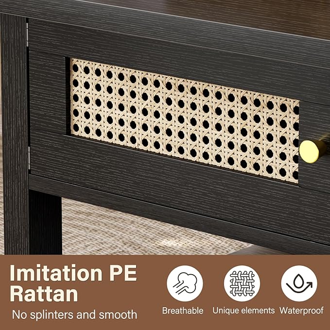LVB Rattan Coffee Table, Boho Wood Living Room Table