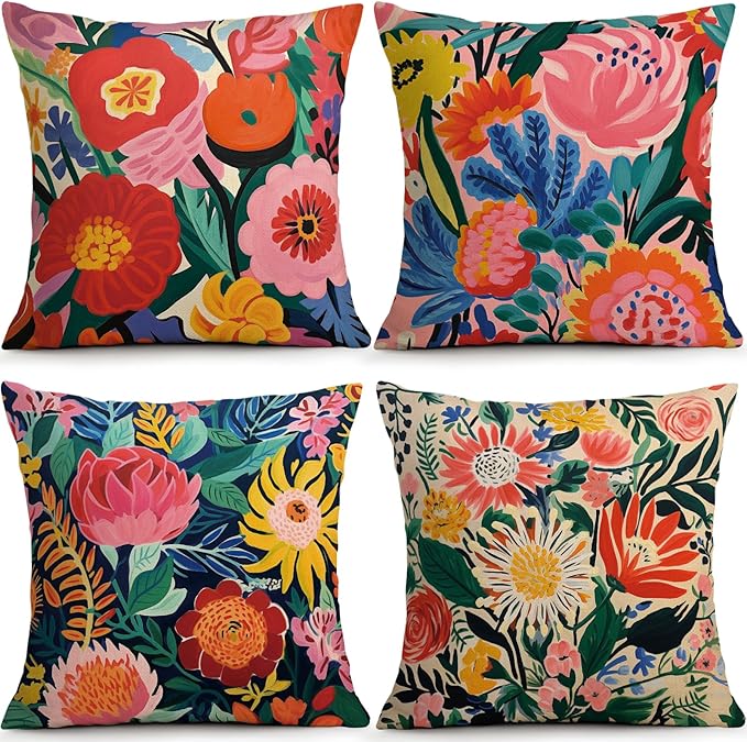 OBSEDE Floral Decorative Throw Pillow Covers 18x18 Set of 4, Double-Sided Print