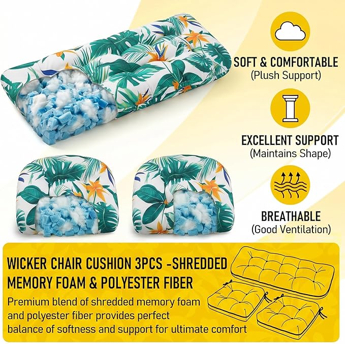 1 MIDDLE ONE Wicker Chair Cushions 3 Pieces Set