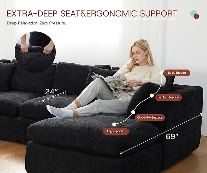 110'' Oversized Cloud Sectional Boneless Couch