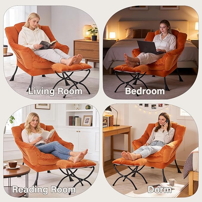 MBOOYOME Lazy Chair with Folding Ottoman, Modern Accent Armchair with Armrests