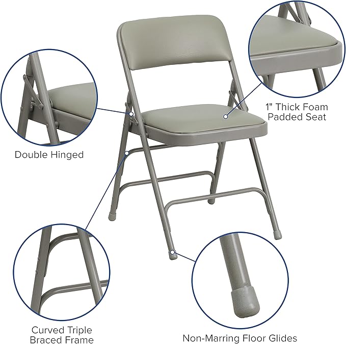 Flash Furniture 2 Pack HERCULES Series Curved Triple Braced & Double Hinged