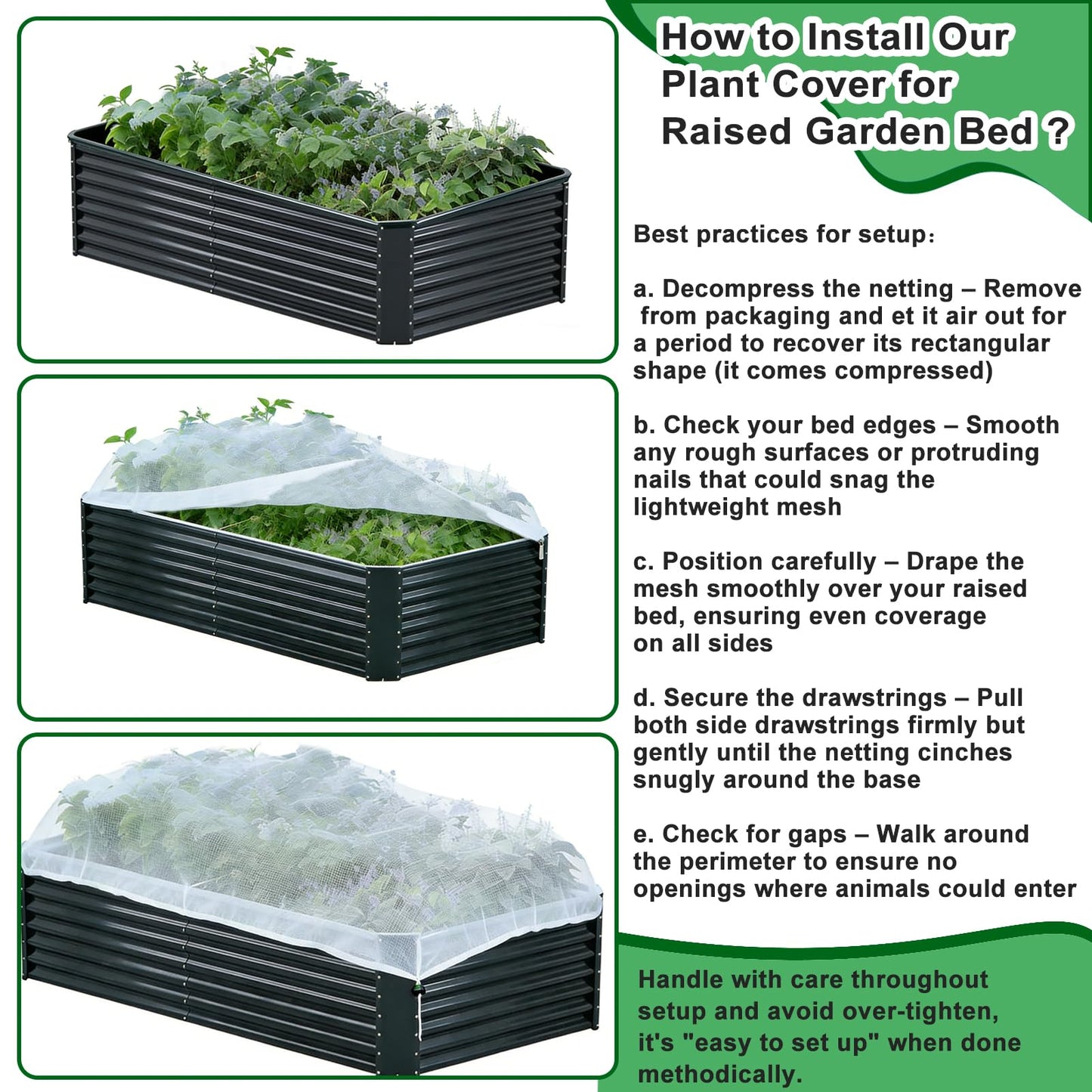 1 Pack Garden Netting for Raised Beds, Fine Mesh Bird Netting Barrier Screen with Zipper Drawstring Garden Bed Plant Cover for Protect Vegetable Fruits Crop from Animals Pest Insect, 6.3×3.3×2Ft
