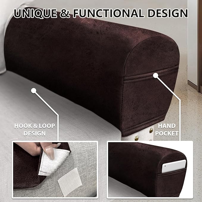 ANARACHON Leather Look Couch Arm Covers Set of 2 Armrest Covers